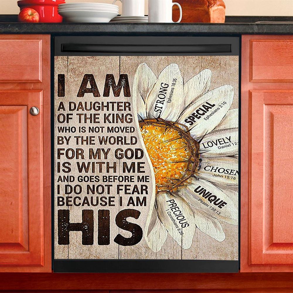 I Am Daughter Of The King Dishwasher Cover, Half Of Daisy Flower Dishwasher Stickers, Christian Kitchen Decor