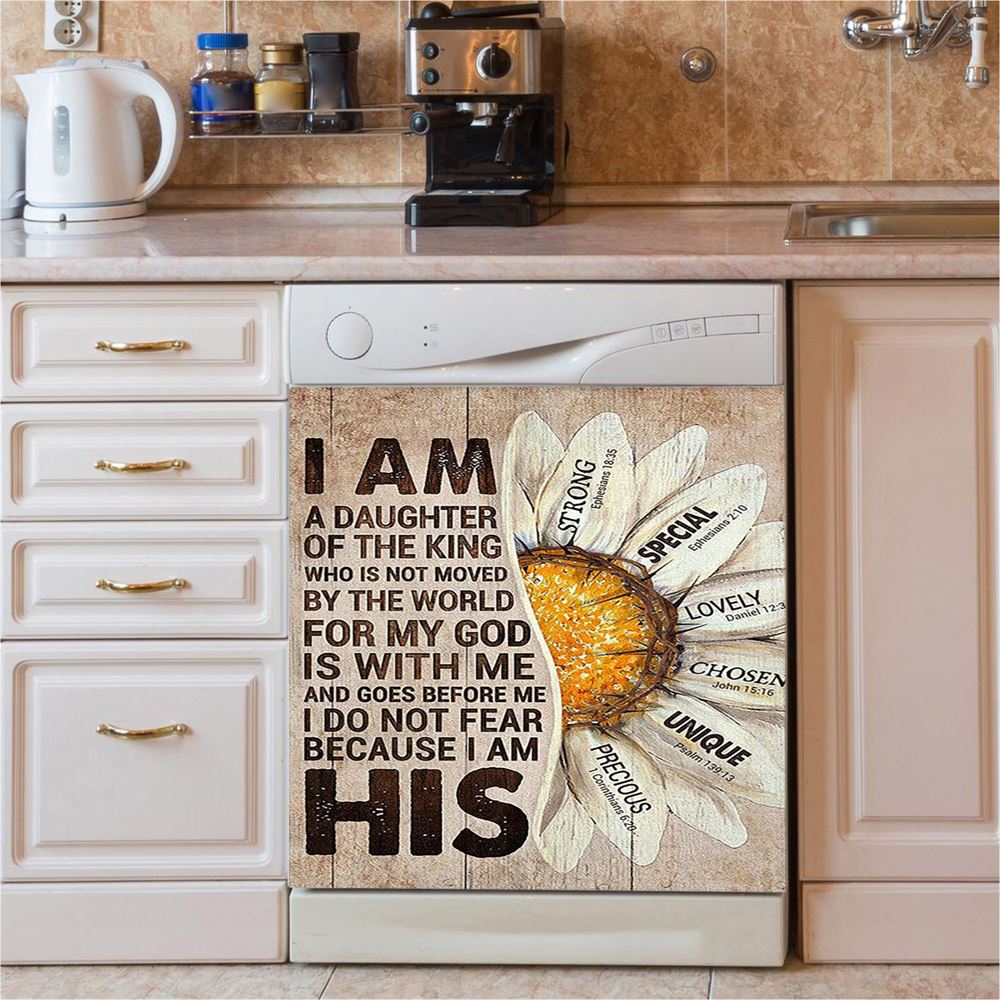 I Am Daughter Of The King Dishwasher Cover, Half Of Daisy Flower Dishwasher Stickers, Christian Kitchen Decor