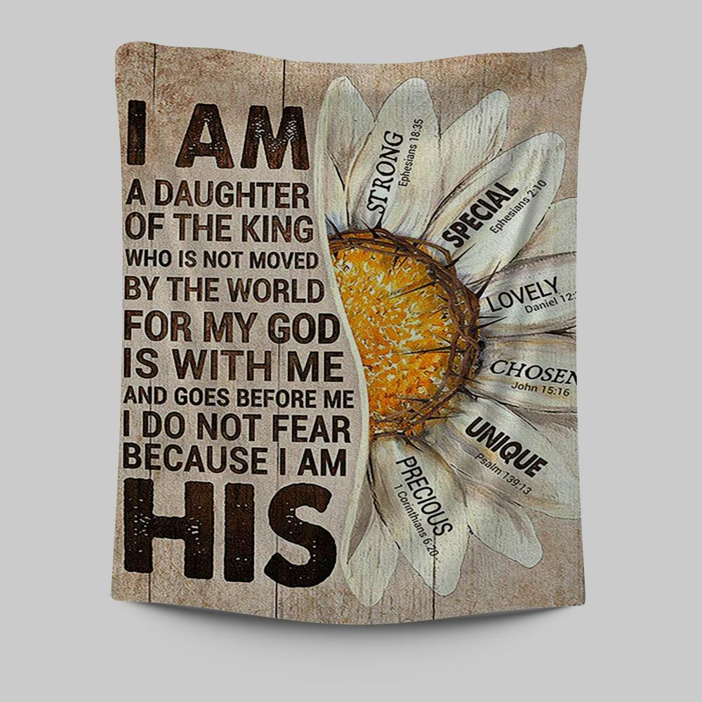 I Am Daughter Of The King Tapestry - Half Of Daisy Flower Tapestry Art - Christian Art - Bible Verse Wall Art - Religious Home Decor