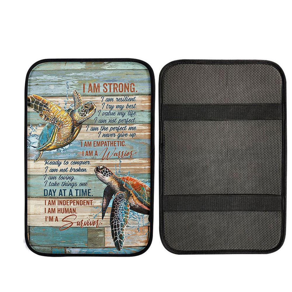 I Am Strong I Am A Survivor Sea Turtle Car Center Console Cover, Christ Car Armrest Accessories