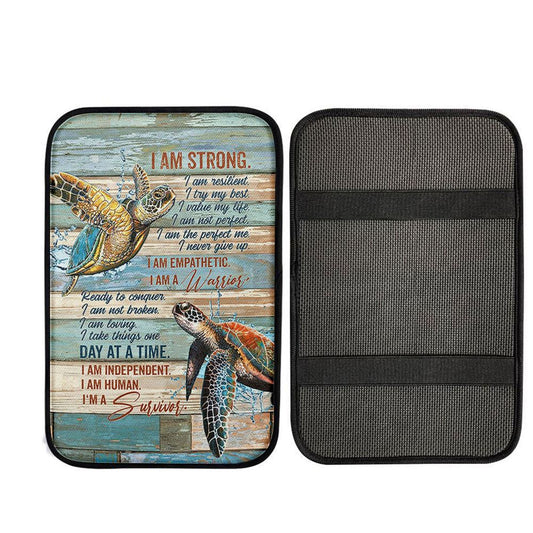 I Am Strong I Am A Survivor Sea Turtle Car Center Console Cover, Christ Car Armrest Accessories
