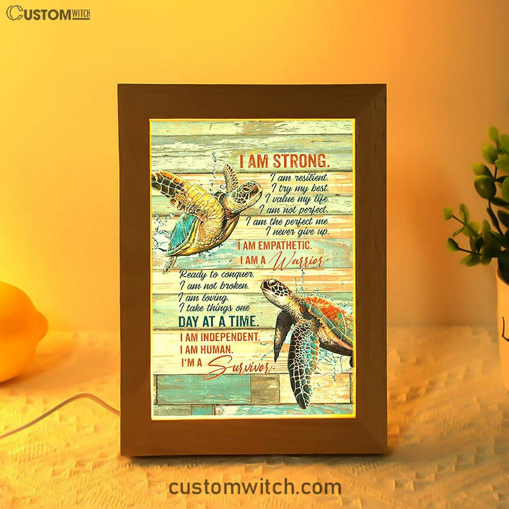 I Am Strong I Am A Survivor Sea Turtle Frame Lamp Art - Christian Night Light - Bible Verse Wooden Lamp