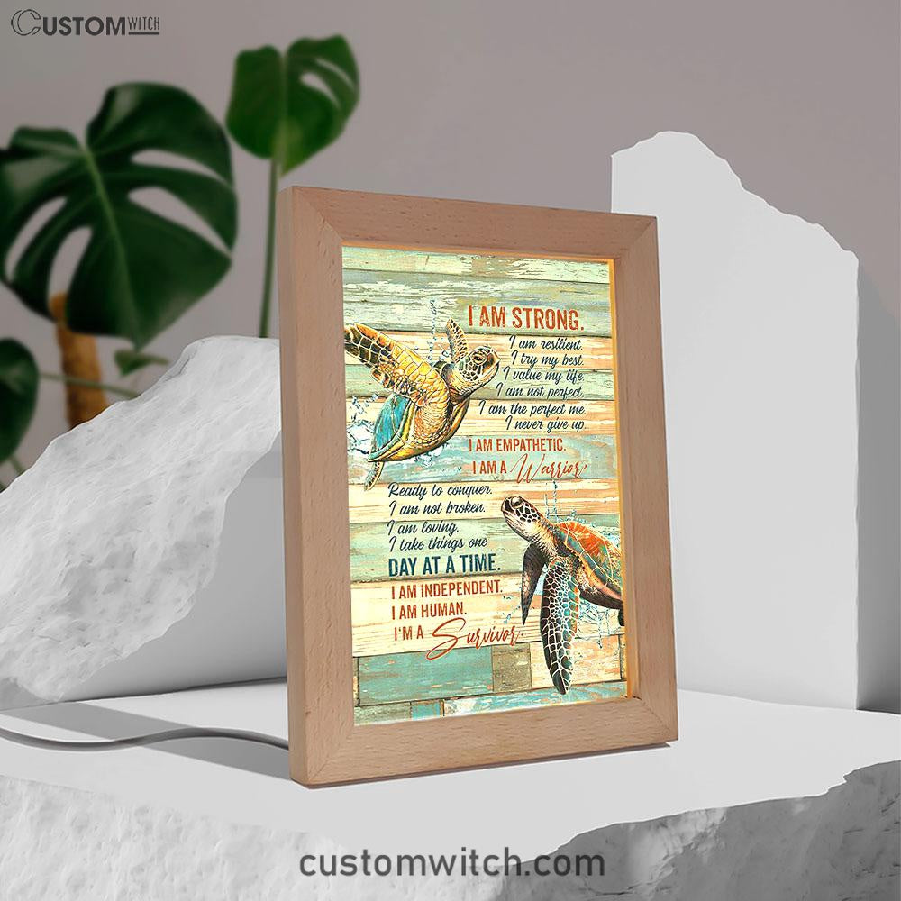 I Am Strong I Am A Survivor Sea Turtle Frame Lamp Art - Christian Night Light - Bible Verse Wooden Lamp
