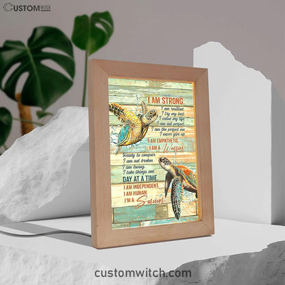 I Am Strong I Am A Survivor Sea Turtle Frame Lamp Art - Christian Night Light - Bible Verse Wooden Lamp