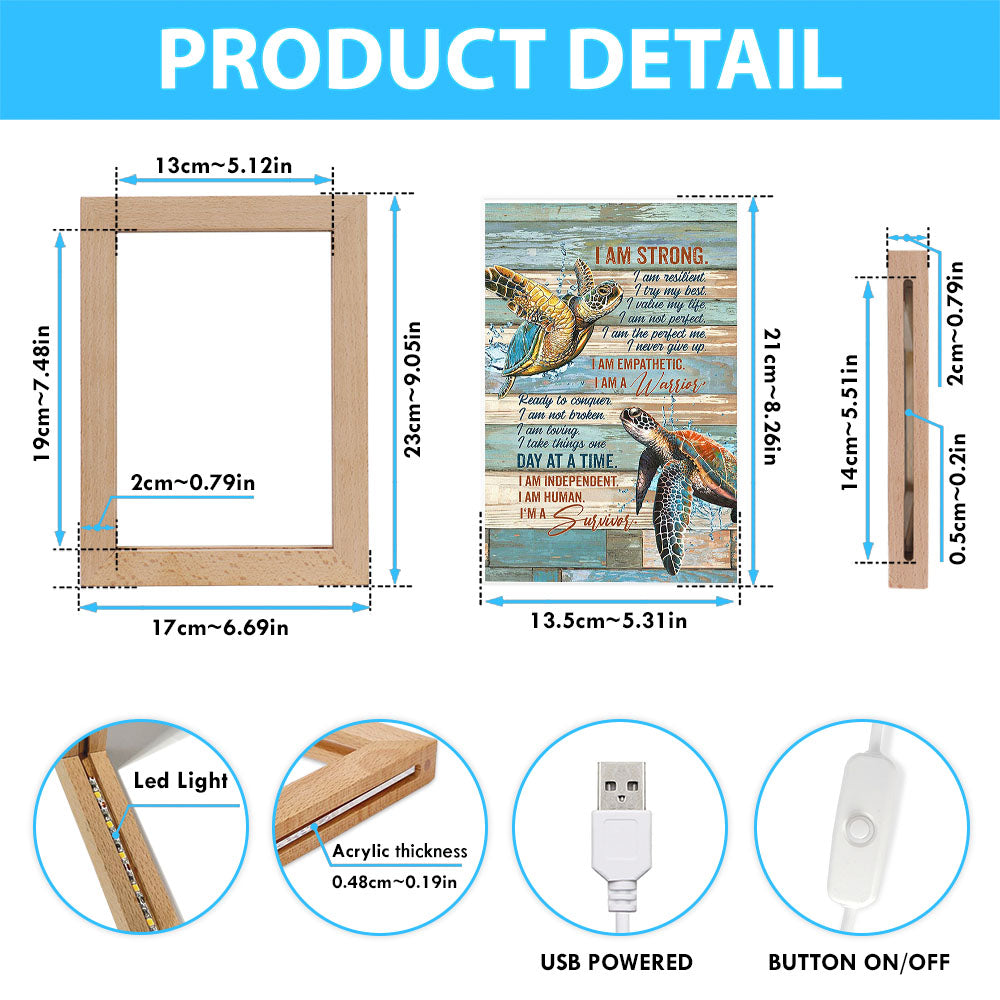 I Am Strong I Am A Survivor Sea Turtle Frame Lamp Art - Christian Night Light - Bible Verse Wooden Lamp