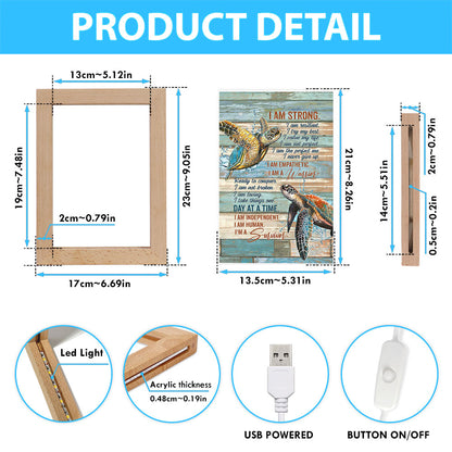 I Am Strong I Am A Survivor Sea Turtle Frame Lamp Art - Christian Night Light - Bible Verse Wooden Lamp