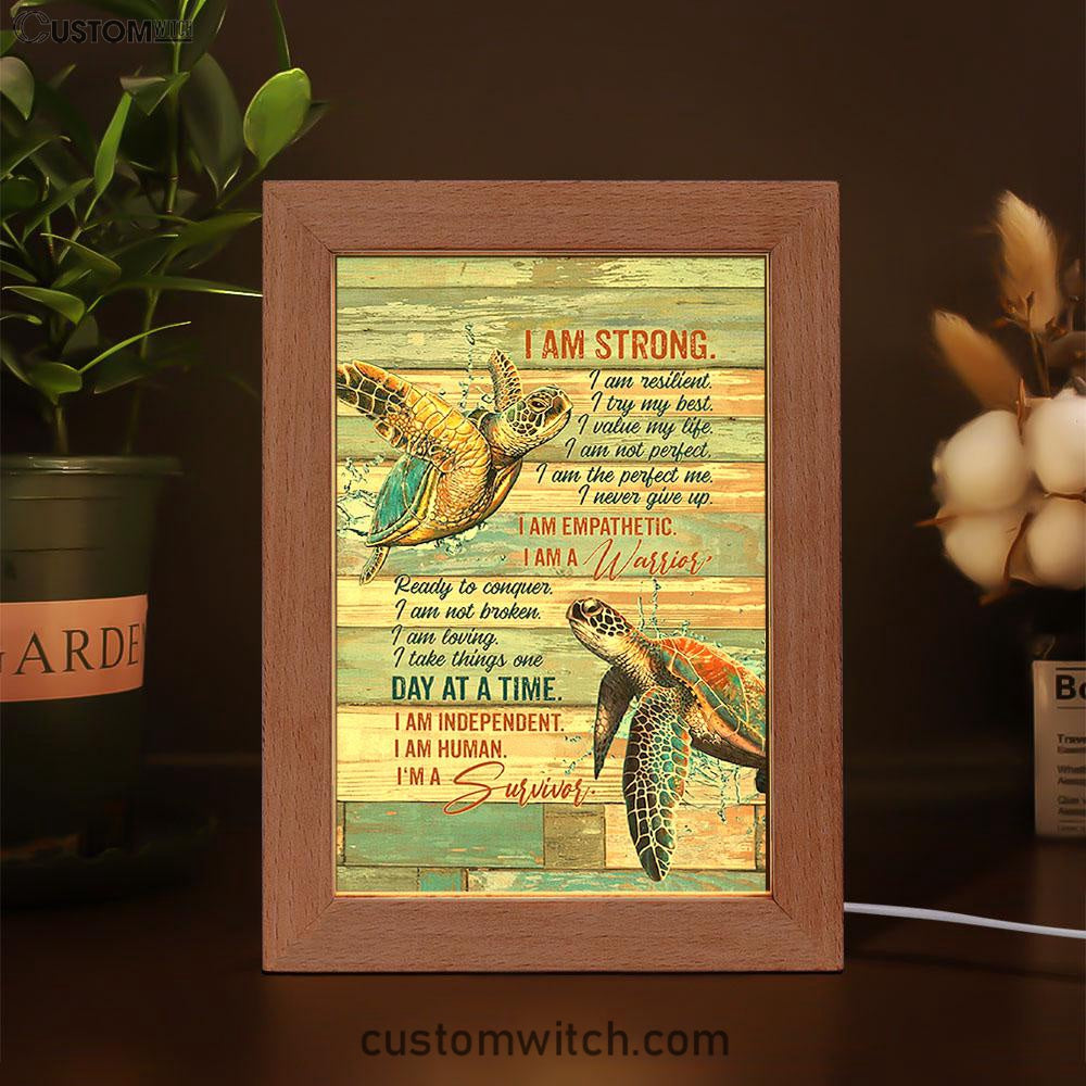 I Am Strong I Am A Survivor Sea Turtle Frame Lamp Art - Christian Night Light - Bible Verse Wooden Lamp