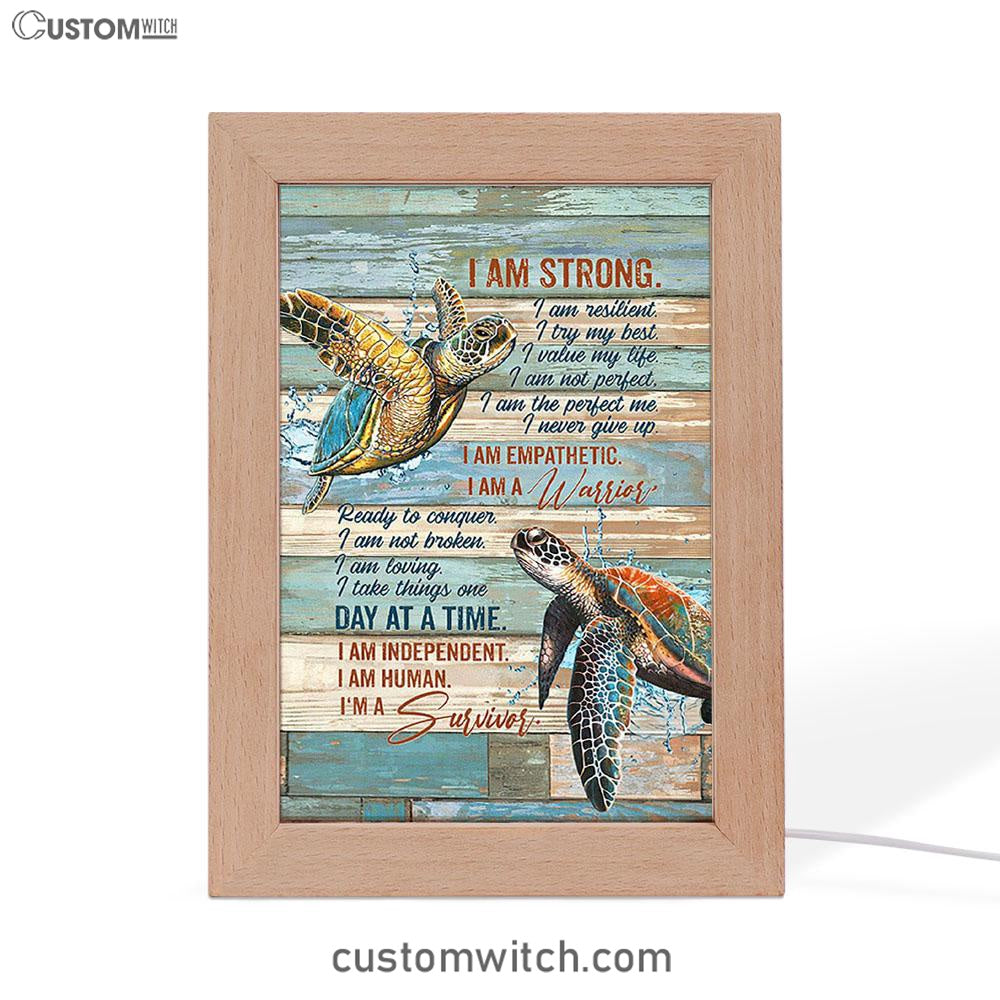 I Am Strong I Am A Survivor Sea Turtle Frame Lamp Art - Christian Night Light - Bible Verse Wooden Lamp