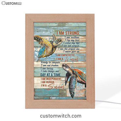 I Am Strong I Am A Survivor Sea Turtle Frame Lamp Art - Christian Night Light - Bible Verse Wooden Lamp
