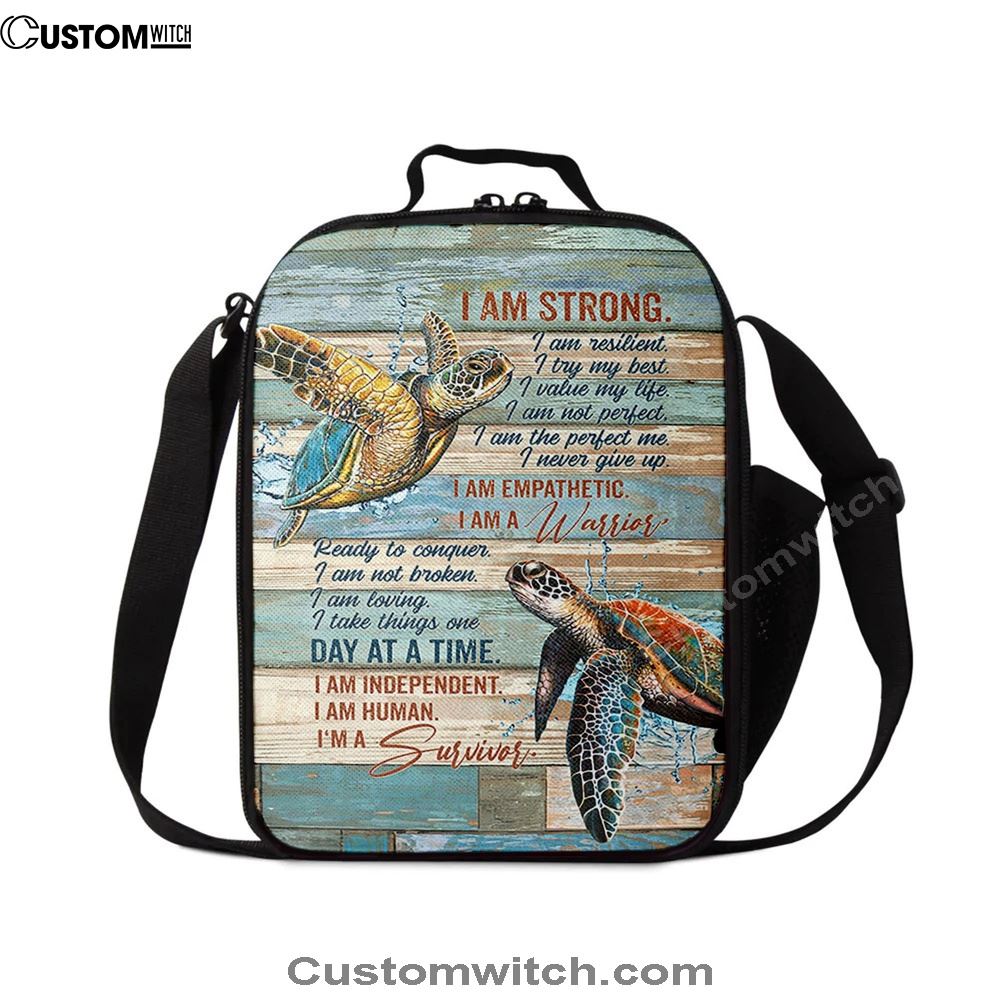 I Am Strong I Am A Survivor Sea Turtle Lunch Bag, Christian Lunch Bag, Religious Lunch Box For School, Picnic