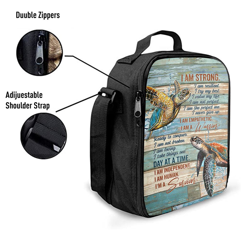I Am Strong I Am A Survivor Sea Turtle Lunch Bag, Christian Lunch Bag, Religious Lunch Box For School, Picnic