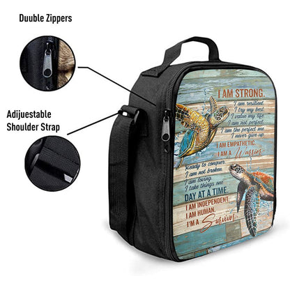 I Am Strong I Am A Survivor Sea Turtle Lunch Bag, Christian Lunch Bag, Religious Lunch Box For School, Picnic