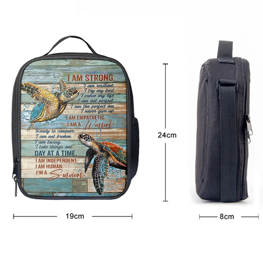 I Am Strong I Am A Survivor Sea Turtle Lunch Bag, Christian Lunch Bag, Religious Lunch Box For School, Picnic
