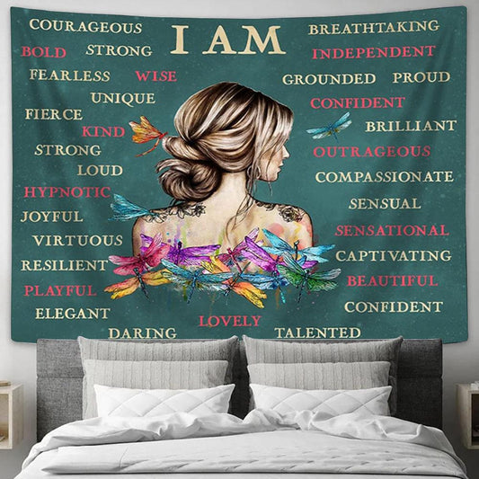 I Am Tapestry Wall Art - Positive Affirmations Wall Decor - Encouragement Gifts for Women
