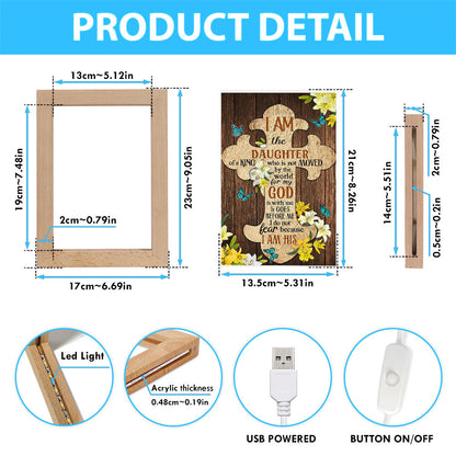 I Am The Daughter Of A King Frame Lamp - The Wooden Cross Lily Flower Frame Lamp Art - Bible Verse Art - Religious Home Decor