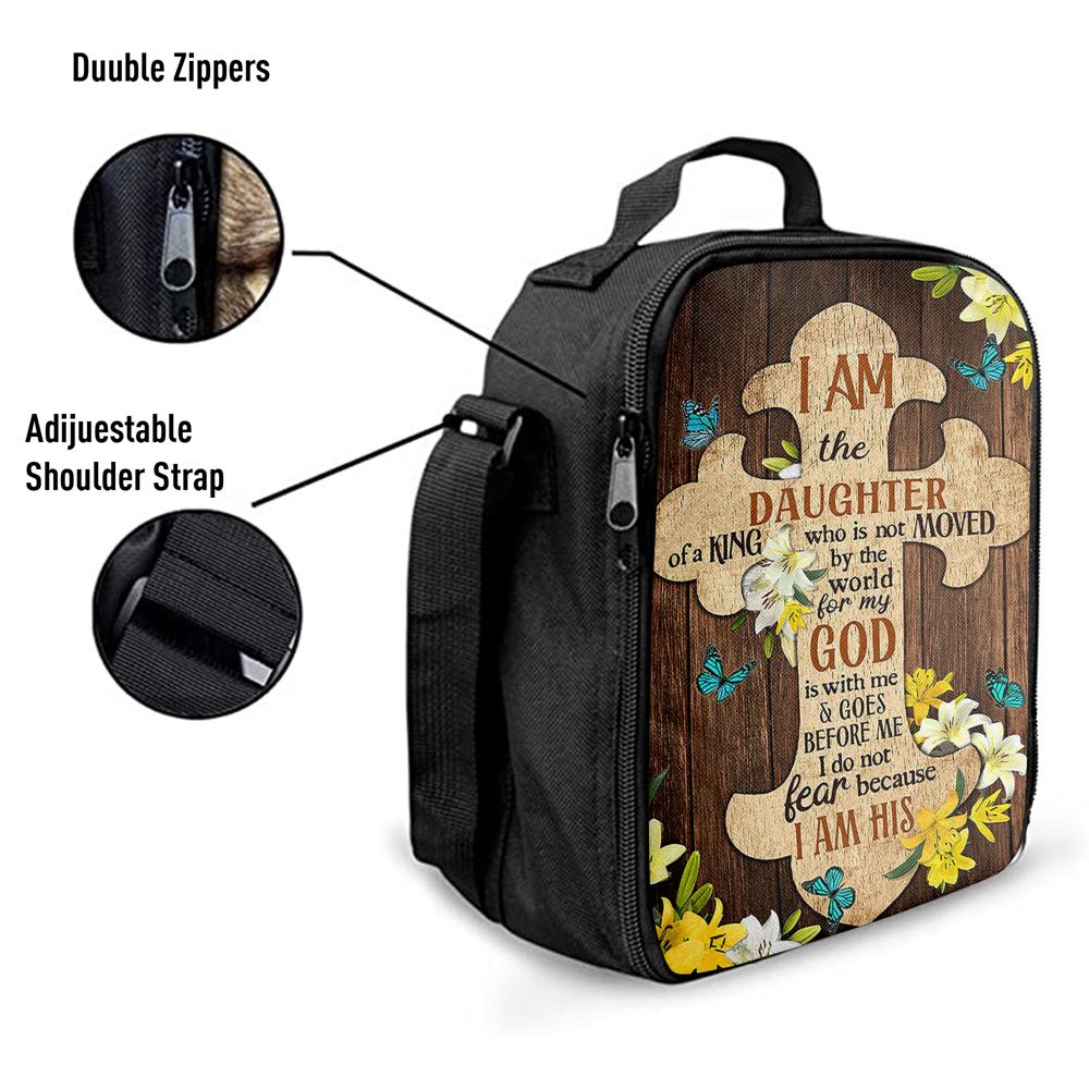 I Am The Daughter Of A King Lunch Bag, The Wooden Cross Lily Flower Lunch Bag, Christian Lunch Bag, Religious Lunch Box For School, Picnic