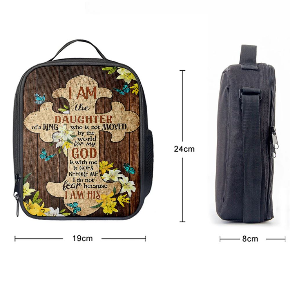 I Am The Daughter Of A King Lunch Bag, The Wooden Cross Lily Flower Lunch Bag, Christian Lunch Bag, Religious Lunch Box For School, Picnic