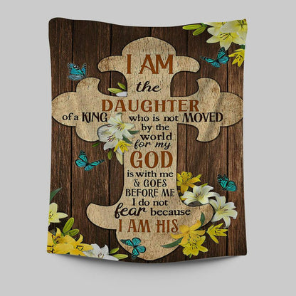 I Am The Daughter Of A King Tapestry - The Wooden Cross Lily Flower Tapestry Art - Bible Verse Wall Art - Religious Home Decor