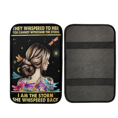 I Am The Storm Car Armrest Pad - Gifts For Women - Boho Dragonfly Car Center Console Cover, Christ Car Armrest Accessories