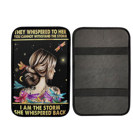 I Am The Storm Car Armrest Pad - Gifts For Women - Boho Dragonfly Car Center Console Cover, Christ Car Armrest Accessories