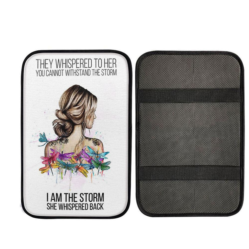 I Am The Storm Car Armrest Pad Car Center Console Cover - Encouragement Gifts For Women - Boho Dragonfly Print