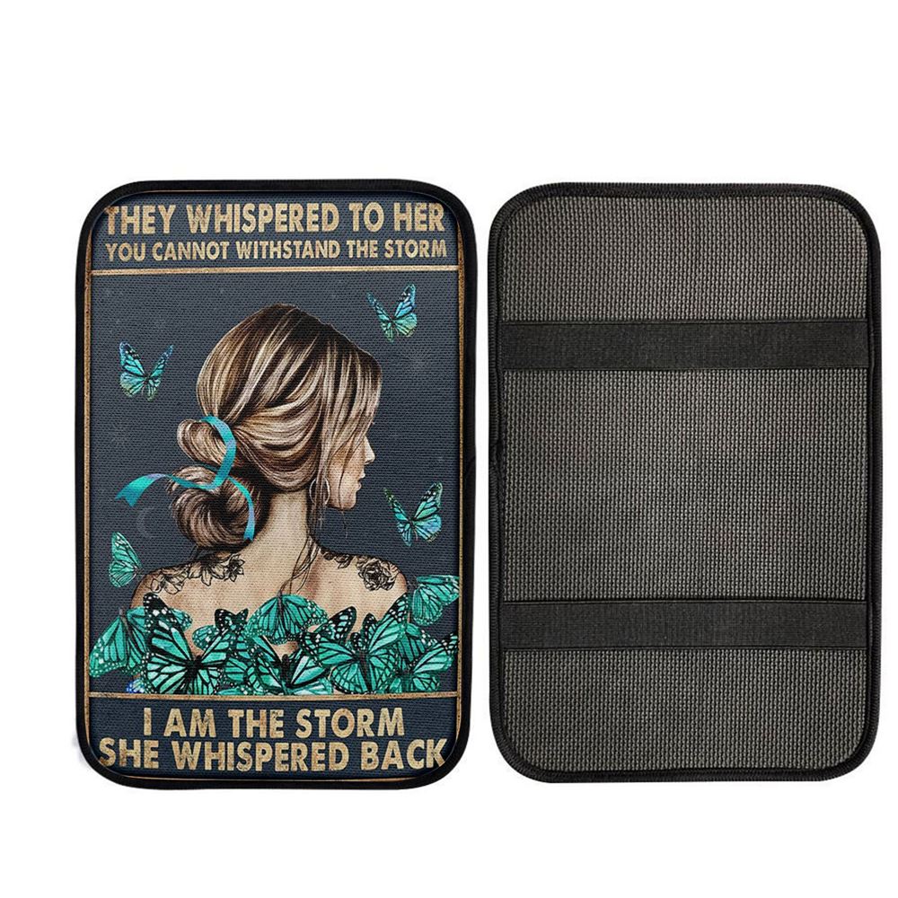 I Am The Storm Car Center Console Cover 2 - Encouragement Gifts For Women, Religious Car Interior Accessories