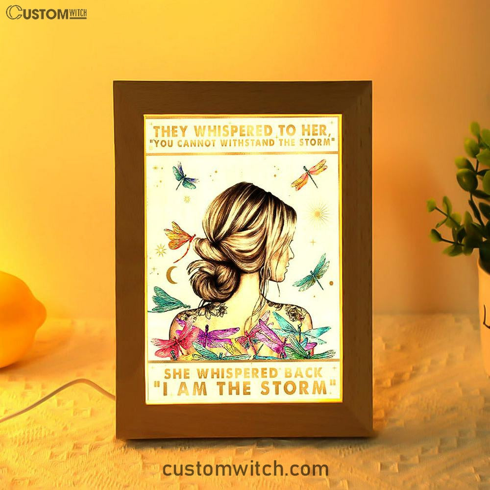 I Am The Storm Frame Lamp Decor - Encouragement Gifts For Women - Rustic Bedroom Living Room Home Office