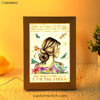 I Am The Storm Frame Lamp Decor - Encouragement Gifts For Women - Rustic Bedroom Living Room Home Office