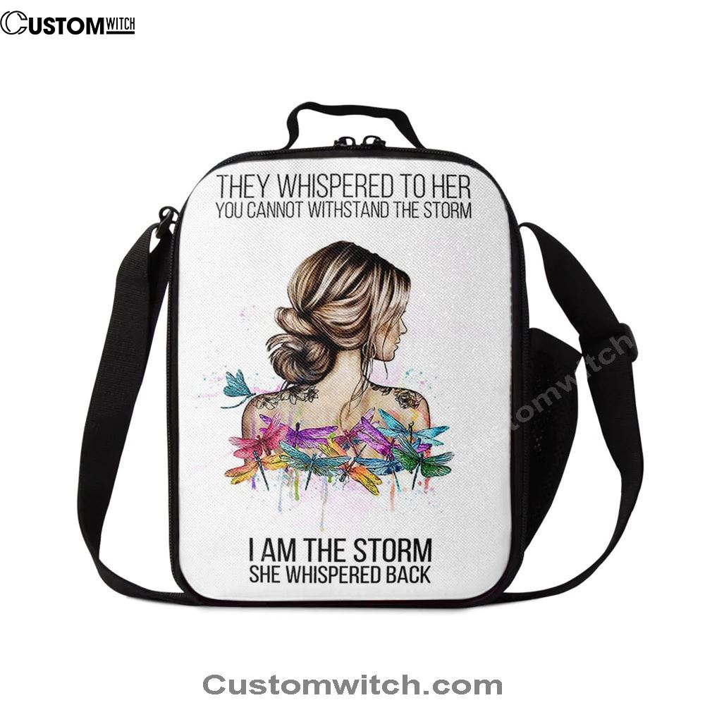 I Am The Storm Lunch Bag Decor, Positive Motivational Inspirational Quote, Encouragement Gifts For Women, Boho Dragonfly Print