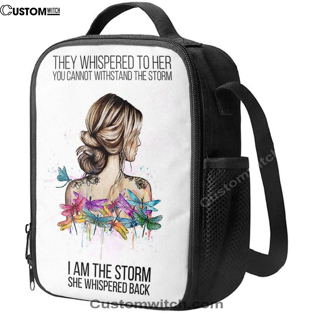 I Am The Storm Lunch Bag Decor, Positive Motivational Inspirational Quote, Encouragement Gifts For Women, Boho Dragonfly Print