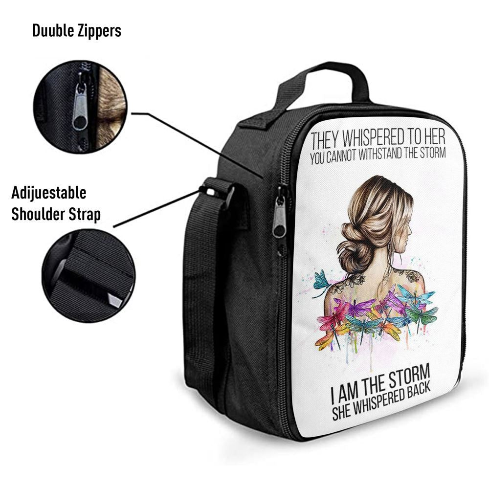 I Am The Storm Lunch Bag Decor, Positive Motivational Inspirational Quote, Encouragement Gifts For Women, Boho Dragonfly Print