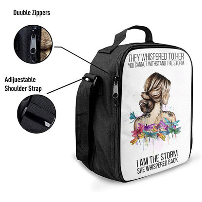 I Am The Storm Lunch Bag Decor, Positive Motivational Inspirational Quote, Encouragement Gifts For Women, Boho Dragonfly Print