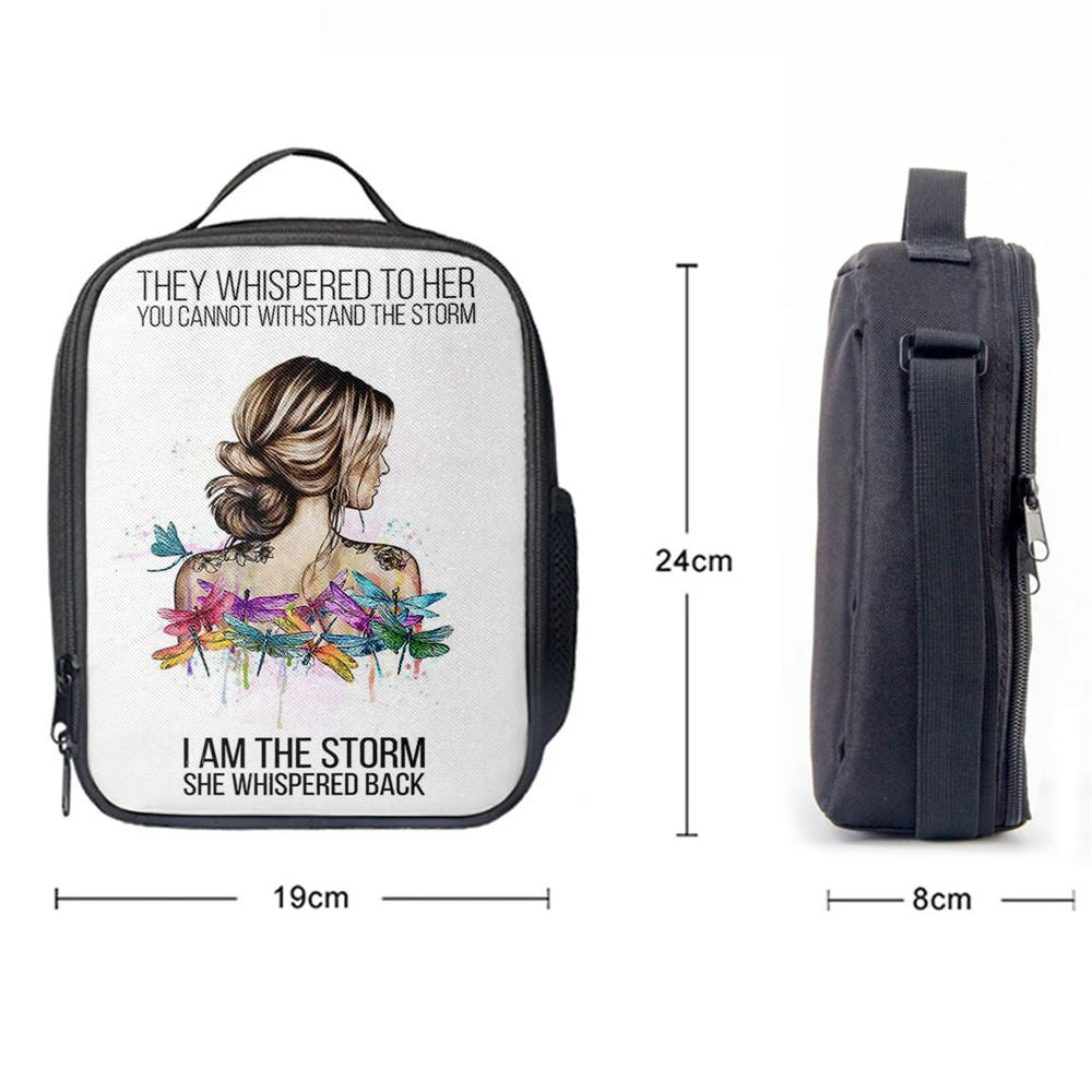 I Am The Storm Lunch Bag Decor, Positive Motivational Inspirational Quote, Encouragement Gifts For Women, Boho Dragonfly Print