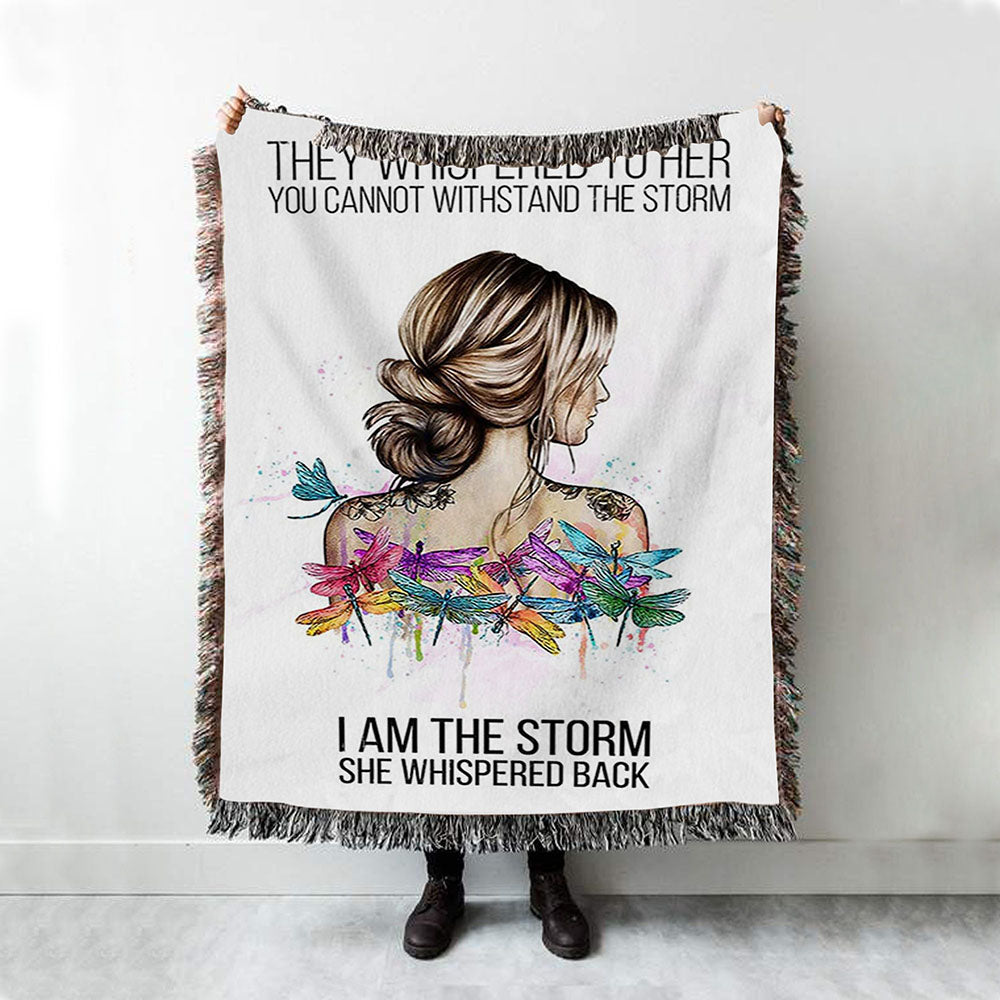 I Am The Storm Throw Blanket Decor - Positive Motivational Inspirational Quote - Encouragement Gifts For Women - Boho Dragonfly Print