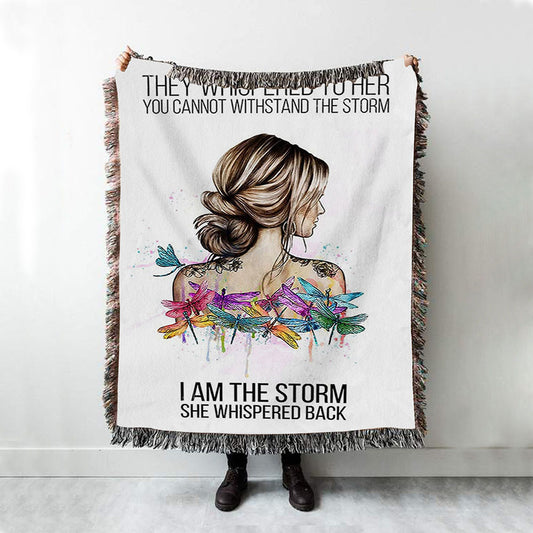 I Am The Storm Throw Blanket Decor - Positive Motivational Inspirational Quote - Encouragement Gifts For Women - Boho Dragonfly Print