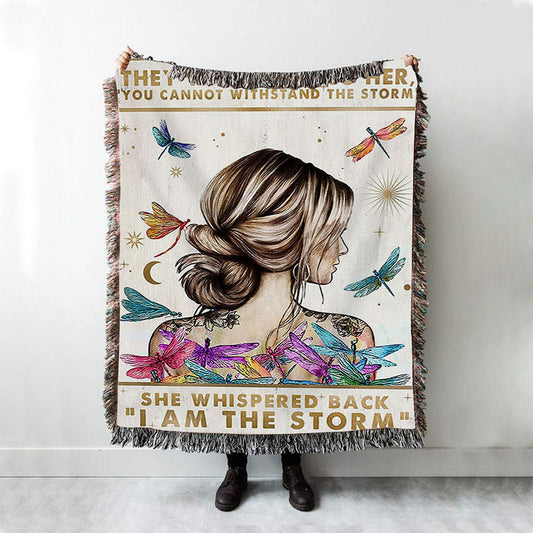 I Am The Storm Woven Boho Blanket - Encouragement Gifts For Women - Rustic Bedroom Living Room Home Office