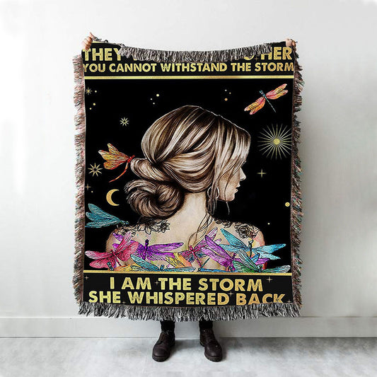 I Am The Storm Woven Boho Blanket - Gifts For Women - Boho Dragonfly Woven Blanket Prints