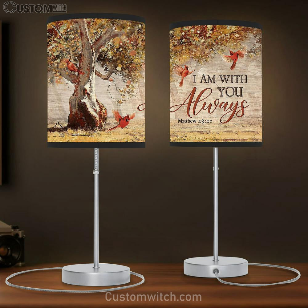 I Am With You Always Autumn Forest Red Cardinals Table Lamb Gift - Bible Verse Table Lamb - Religious Bedroom Decor