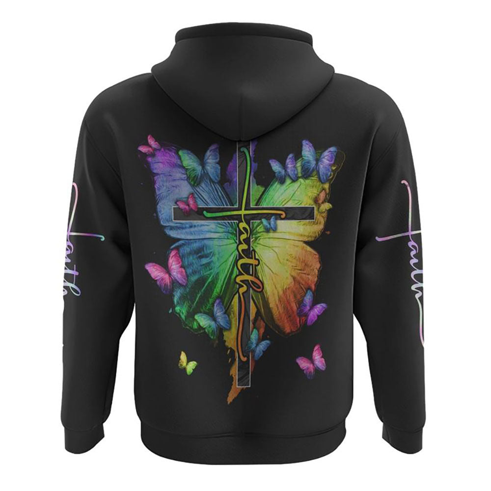 I Believe There Are Angles Among Us Colorful Butterfly All Over Print 3D Hoodie, Christian Hoodie, Christian Sweatshirt, Bible Verse Shirt