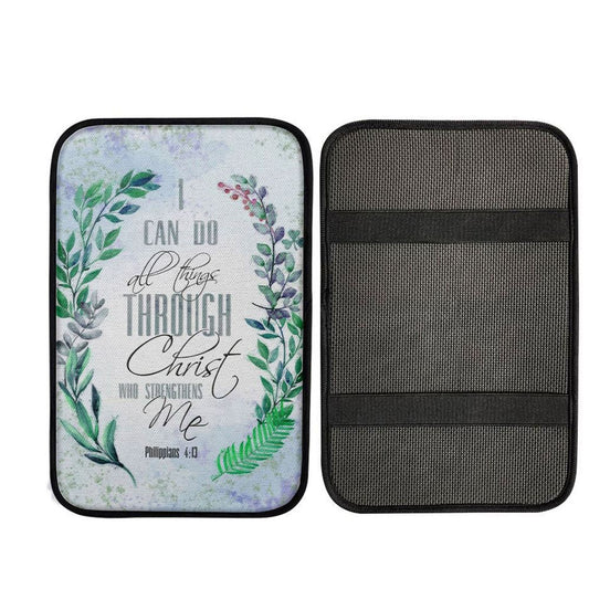 I Can Do All Things Through Christ Bay Leaf Bible Verse Car Center Console Cover, Jesus Art, Car Interior Accessories