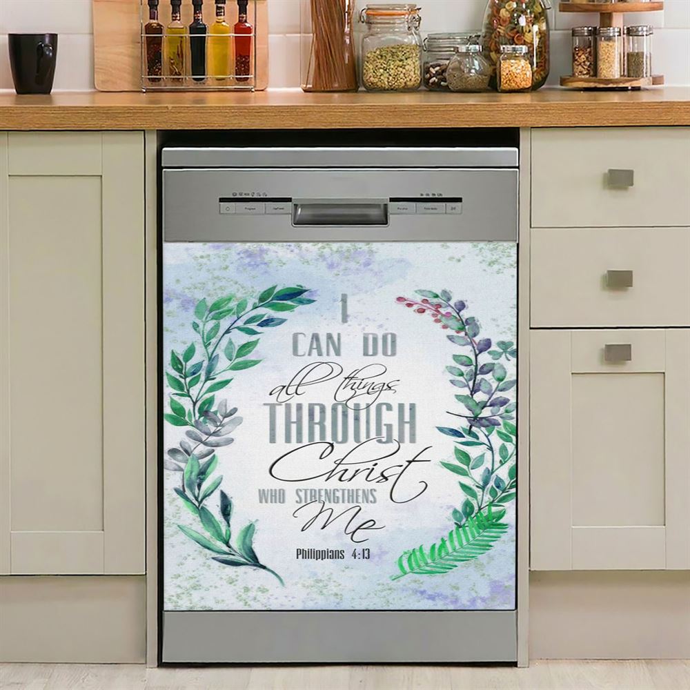 I Can Do All Things Through Christ Bay Leaf Bible Verse Dishwasher Cover, Bible Verse Dishwasher Stickers, Scripture Kitchen Decor