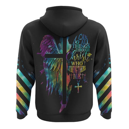 I Can Do All Things Through Christ Half Wings Colorful All Over Print 3D Hoodie, Christian Hoodie, Christian Sweatshirt, Bible Verse Shirt
