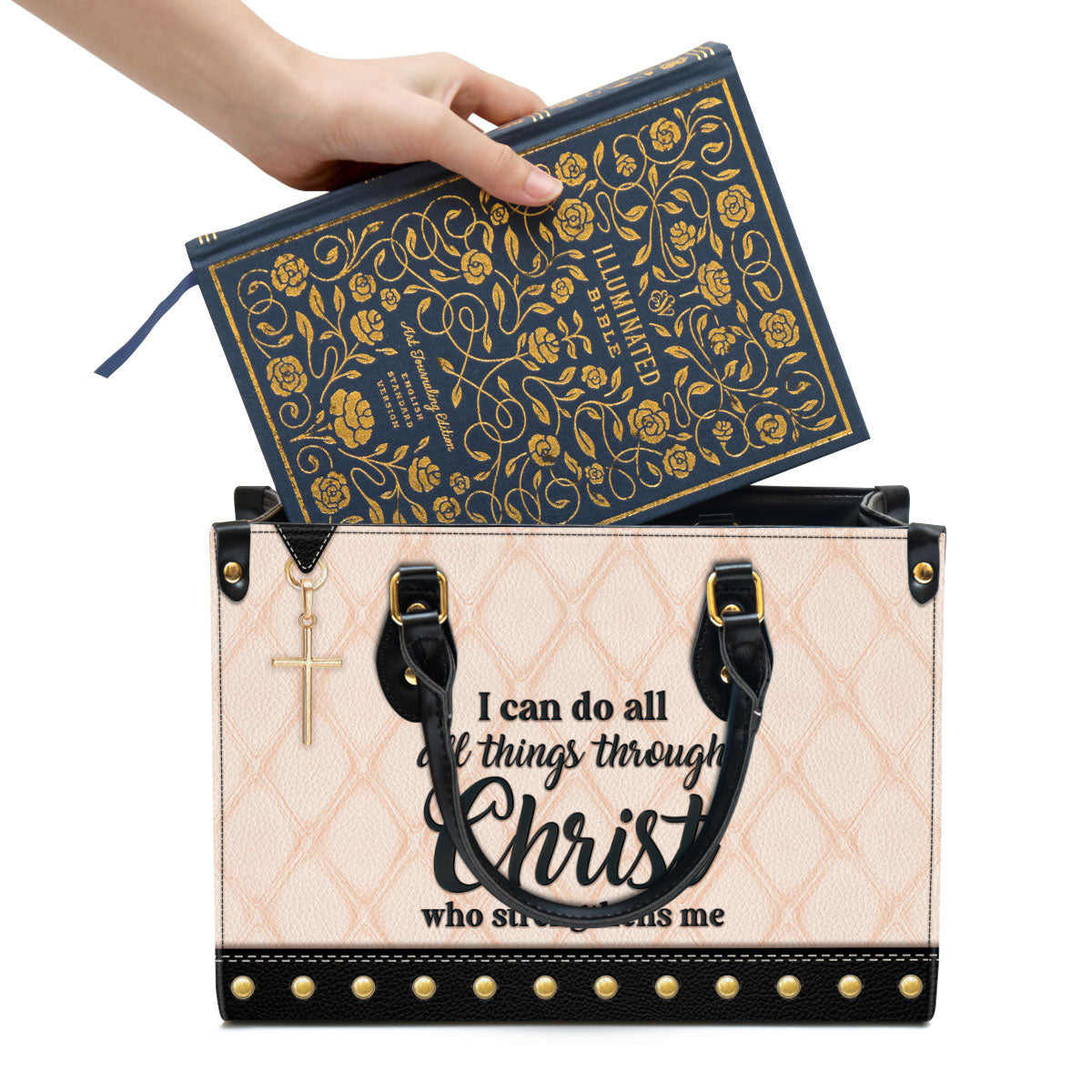 I Can Do All Things Through Christ Leather Handbag, Religious Gifts For Women, Women Pu Leather Bag