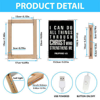 I Can Do All Things Through Christ Philipians 4 13 Frame Lamp Art - Christian Night Light Decor