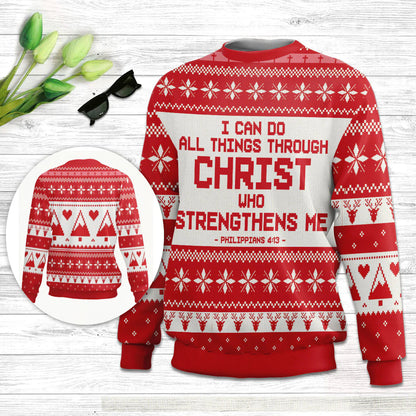 I Can Do All Things Through Christ Philippians 413 Ugly Christmas Sweater - Christian Unisex Sweater - Religious Christmas Gift
