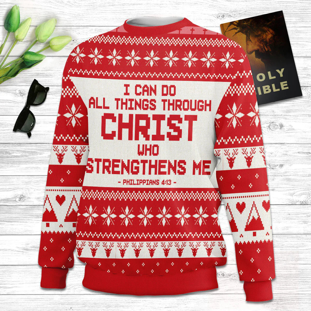 I Can Do All Things Through Christ Philippians 413 Ugly Christmas Sweater - Christian Unisex Sweater - Religious Christmas Gift