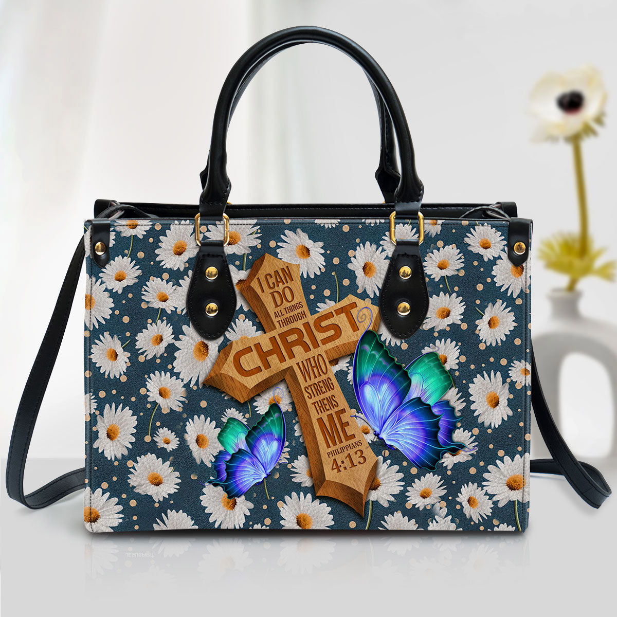 I Can Do All Things Through Christ Philippians 413 Zippered Leather Handbag With Handle Christ Gifts For Women Of God, Women Pu Leather Bag
