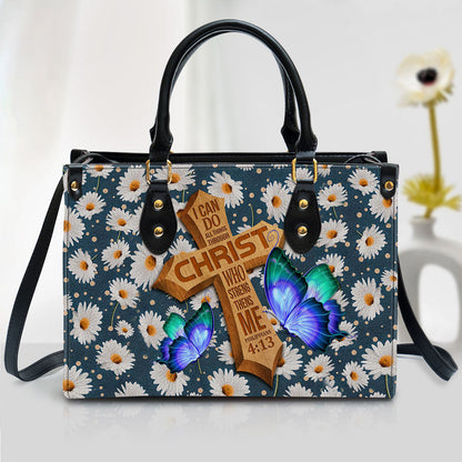 I Can Do All Things Through Christ Philippians 413 Zippered Leather Handbag With Handle Christ Gifts For Women Of God, Women Pu Leather Bag