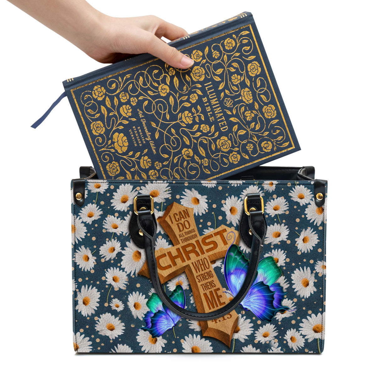 I Can Do All Things Through Christ Philippians 413 Zippered Leather Handbag With Handle Christ Gifts For Women Of God, Women Pu Leather Bag