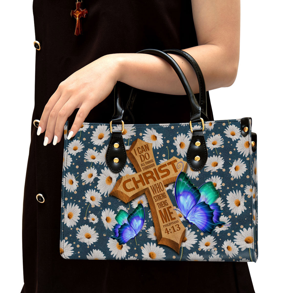 I Can Do All Things Through Christ Philippians 413 Zippered Leather Handbag With Handle Christ Gifts For Women Of God, Women Pu Leather Bag